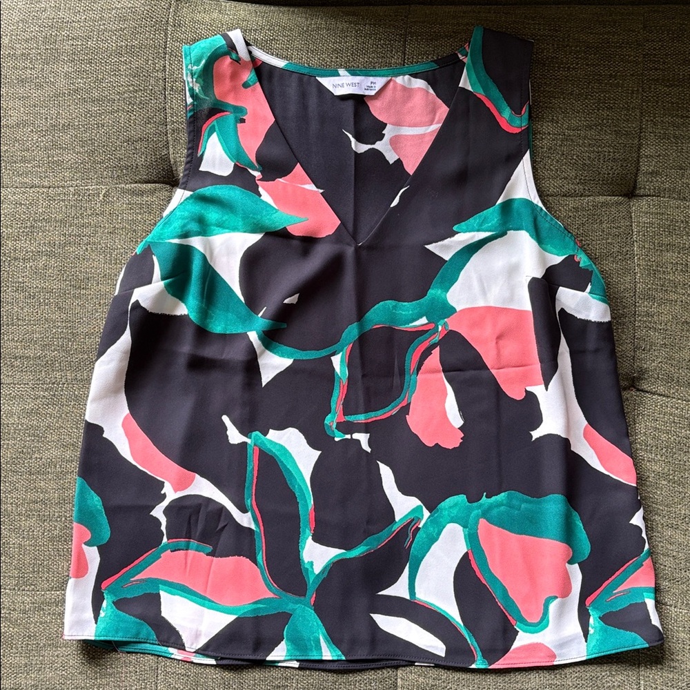 Nine West Black and Pink Floral Top